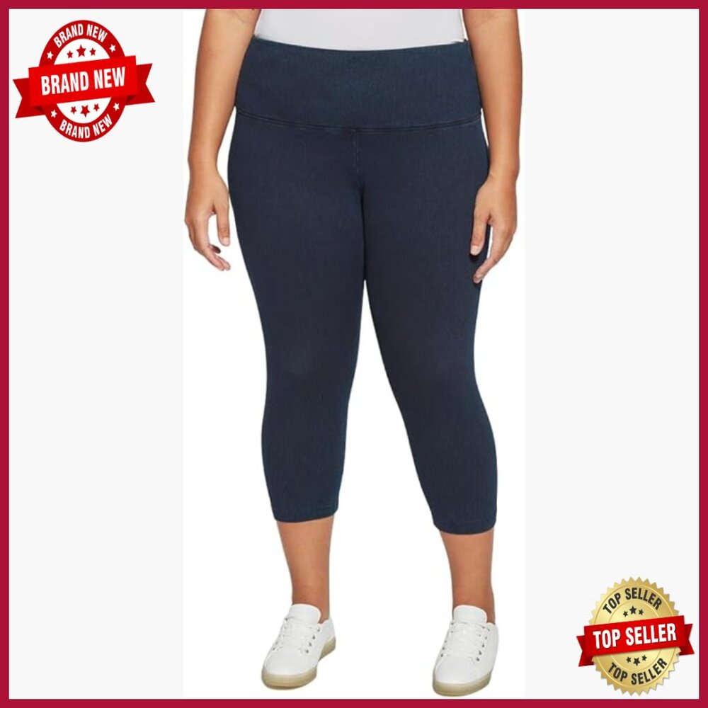 Plus Size Denim Capri Leggings, High Rise, 21.5" Inseam, Stretch